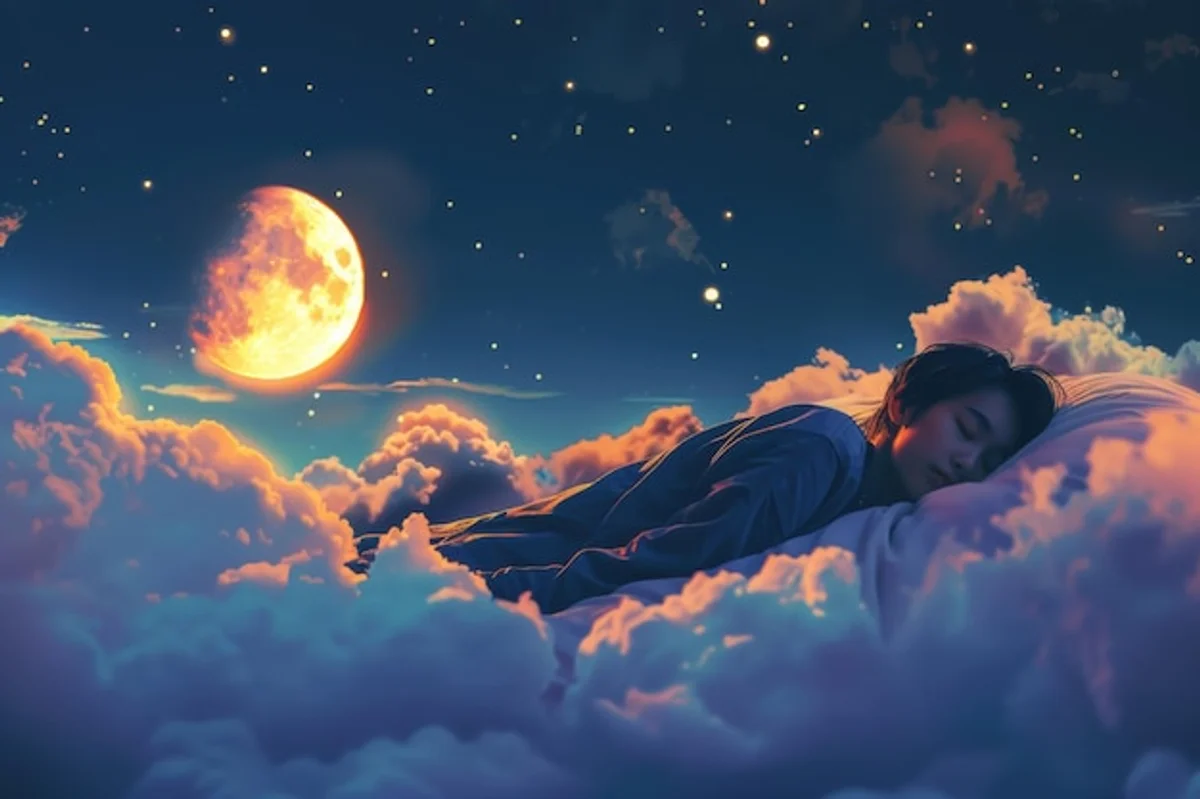 woman having trouble sleeping during full moon night