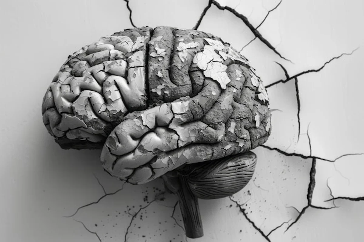 brain with visible stress cracks, conceptual art