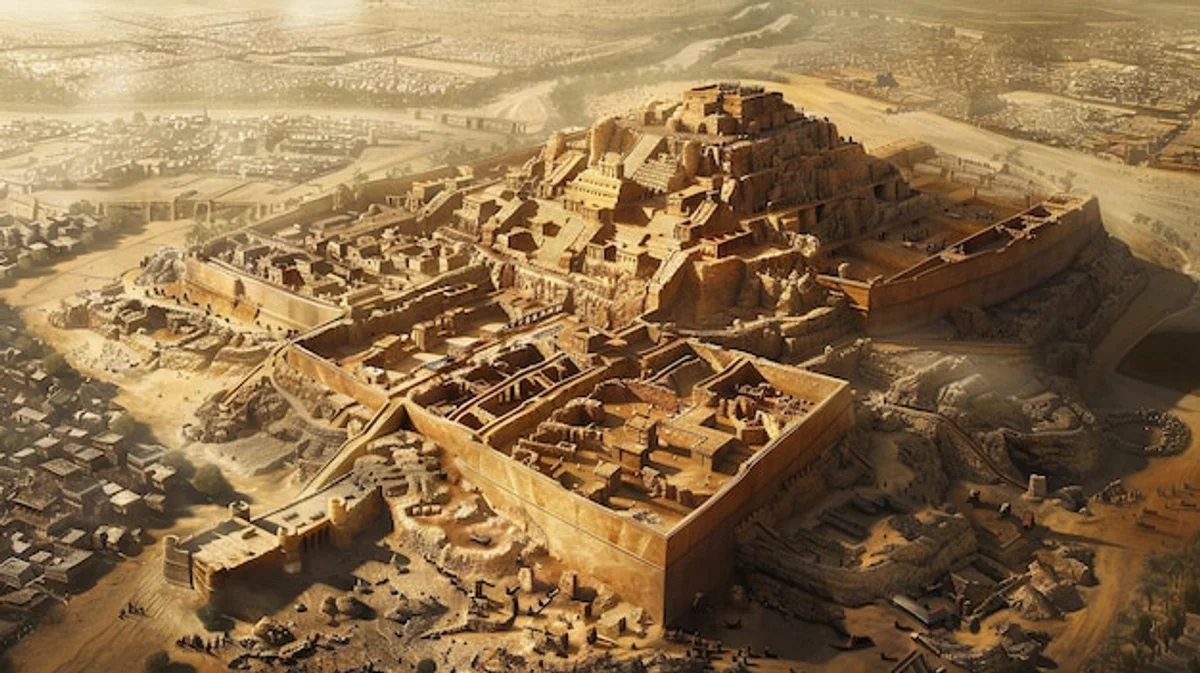Aerial view of Mohenjo Daro Indus Valley Civilization archaeological site
