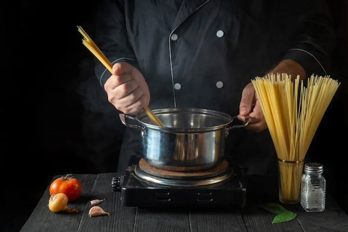 close up pasta boiling water salt