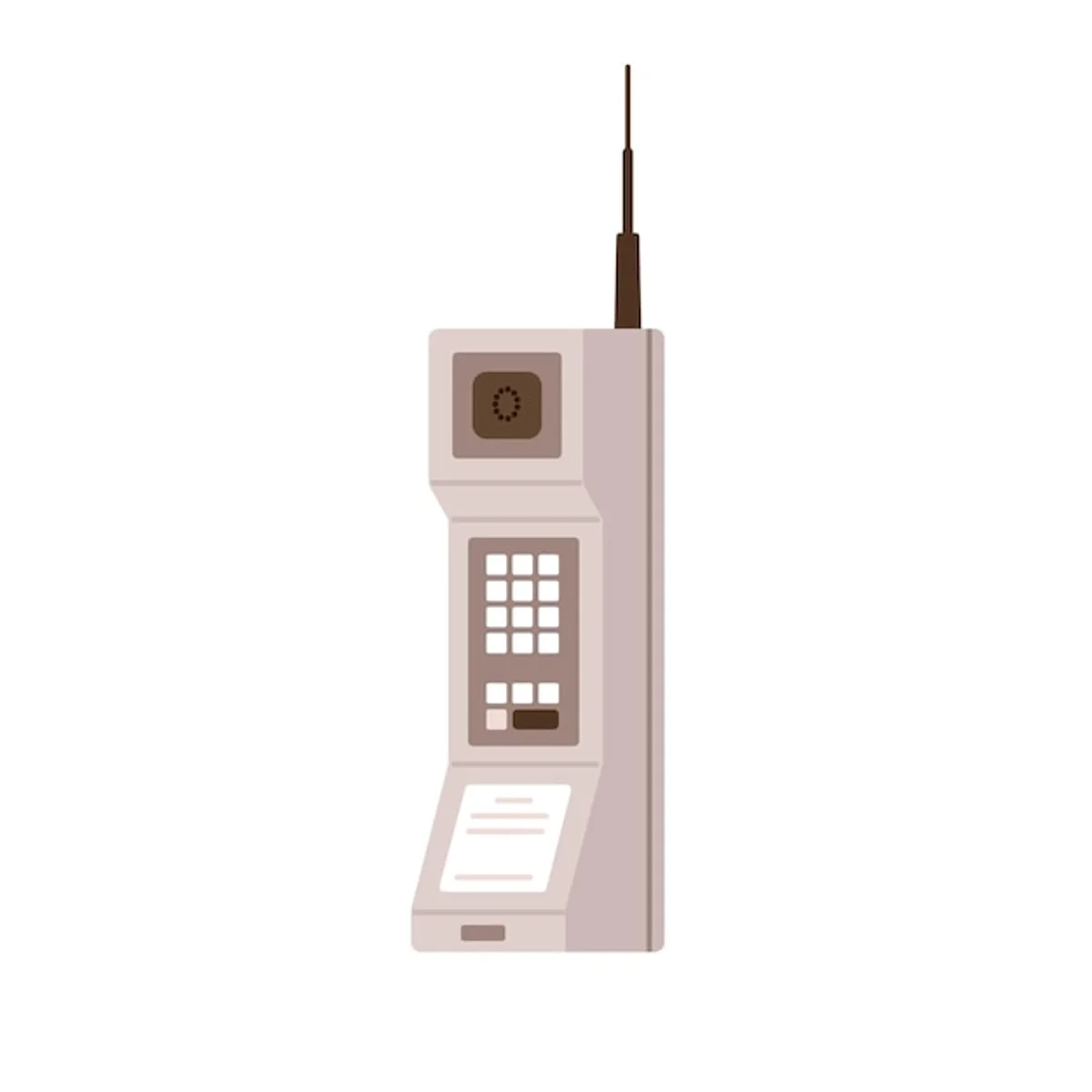retro giant mobile phone in hand, 1980s style