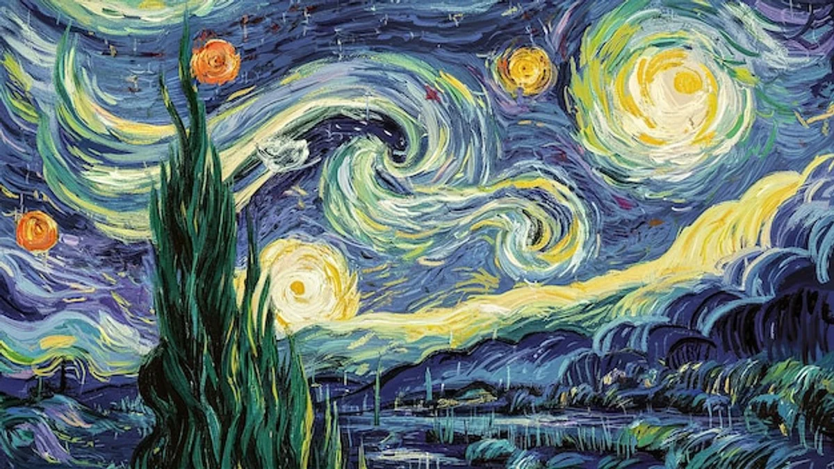 van gogh painting starry night close up details